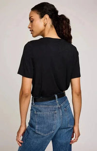 Back view of Gentle Fawn Brielle crewneck tee in black, clean simple silhouette, Lemonberry Aurora