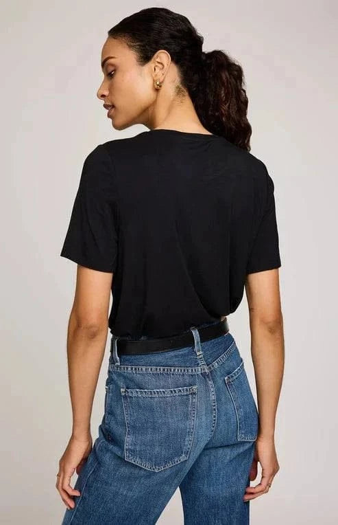 Back view of Gentle Fawn Brielle crewneck tee in black, clean simple silhouette, Lemonberry Aurora