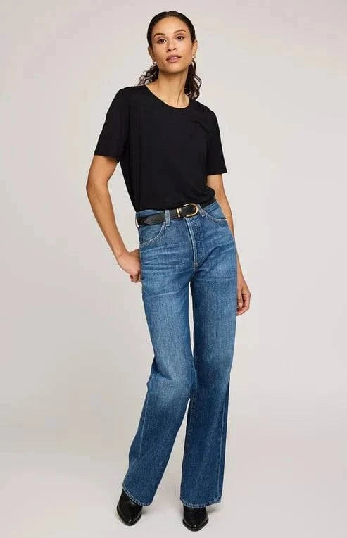 Gentle Fawn Brielle crewneck tee in black with short sleeves and relaxed fit, Lemonberry Aurora