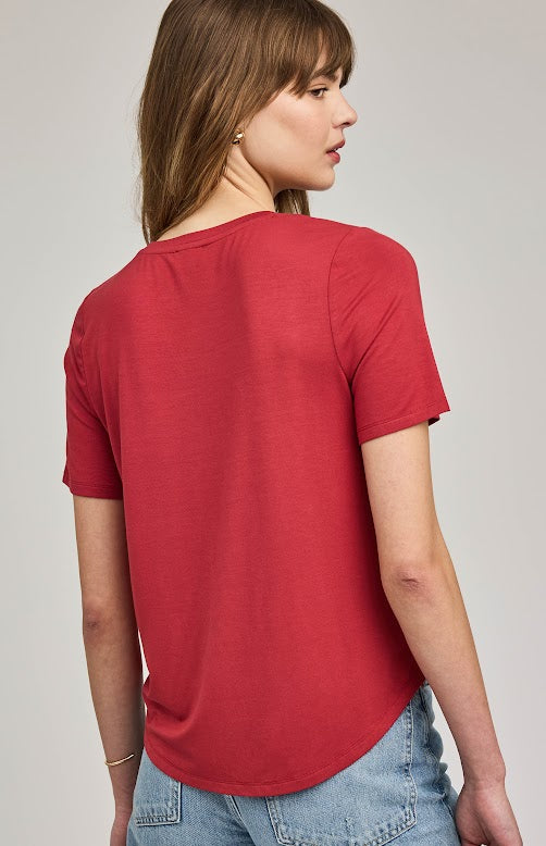 Back view of Gentle Fawn Brielle crewneck tee in garnet with relaxed silhouette, Lemonberry Aurora