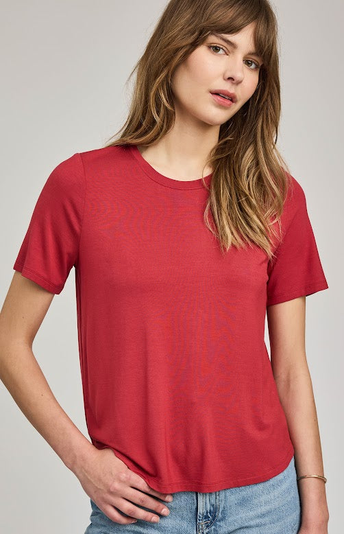 Gentle Fawn Brielle crewneck tee in garnet, short sleeve relaxed fit shown from the front, Lemonberry Aurora