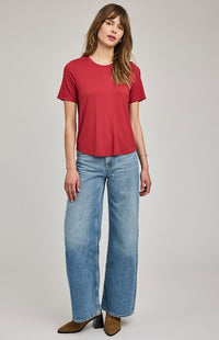 Gentle Fawn Brielle crewneck tee in garnet styled with denim jeans, relaxed everyday fit, Lemonberry Aurora