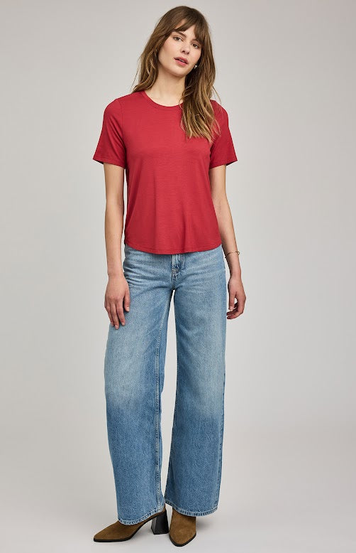 Gentle Fawn Brielle crewneck tee in garnet styled with denim jeans, relaxed everyday fit, Lemonberry Aurora