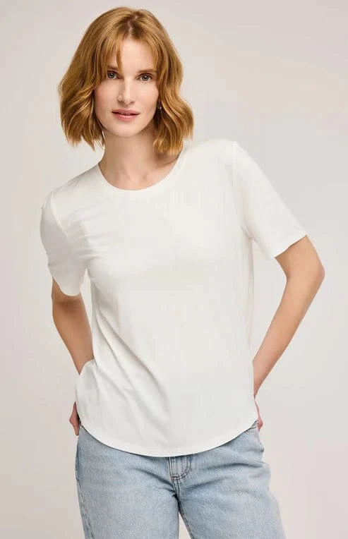 Gentle Fawn Brielle crewneck tee in white, short sleeve relaxed fit shown from the front, Lemonberry Aurora