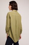 Gentle Fawn Callahan vine green button down shirt, back view with shirt-tail hem – available at Lemonberry in Aurora, ON