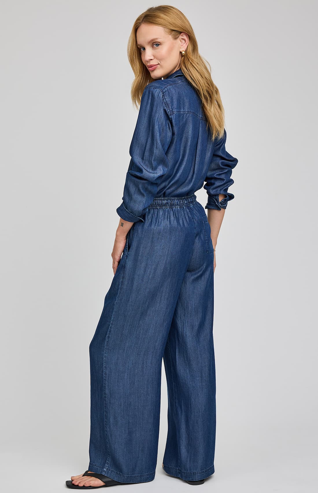 Gentle Fawn Camille wide leg Tencel pants dark blue back angled view Lemonberry Aurora