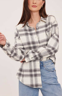 Gentle Fawn Carys ivory and charcoal plaid shirt front detail Lemonberry Aurora