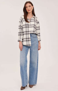 Gentle Fawn Carys ivory and charcoal plaid shirt front view Lemonberry Aurora