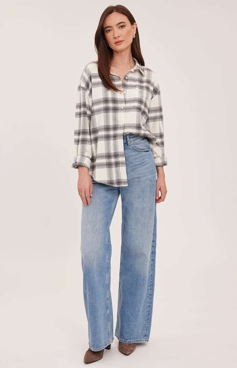 Gentle Fawn Carys ivory and charcoal plaid shirt front view Lemonberry Aurora