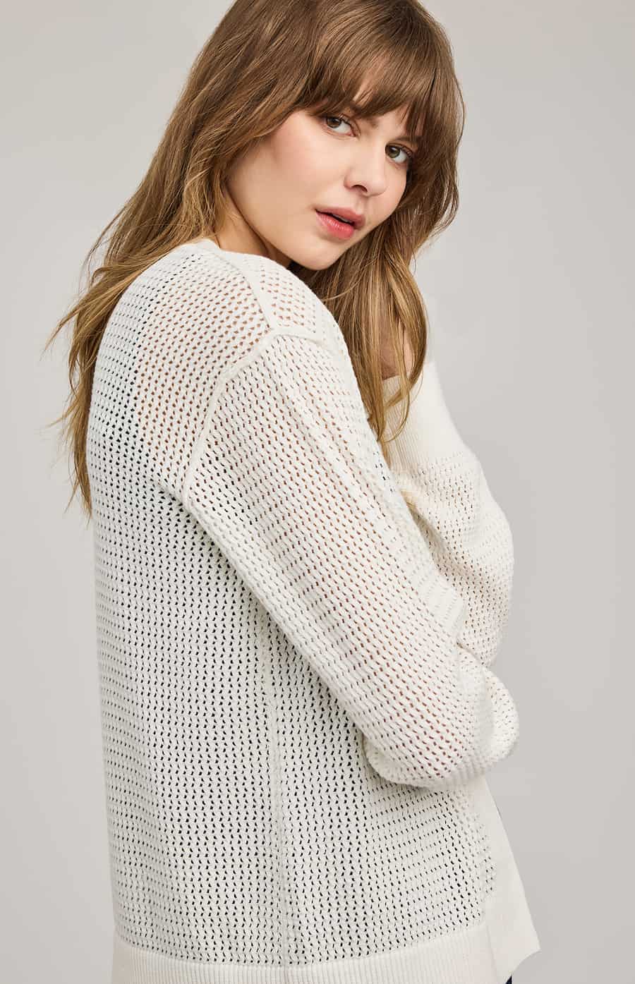 Gentle Fawn Drew cardigan off white open knit side view Lemonberry Aurora