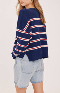 Gentle Fawn Echo striped knit sweater side slit and hem detail at Lemonberry Aurora