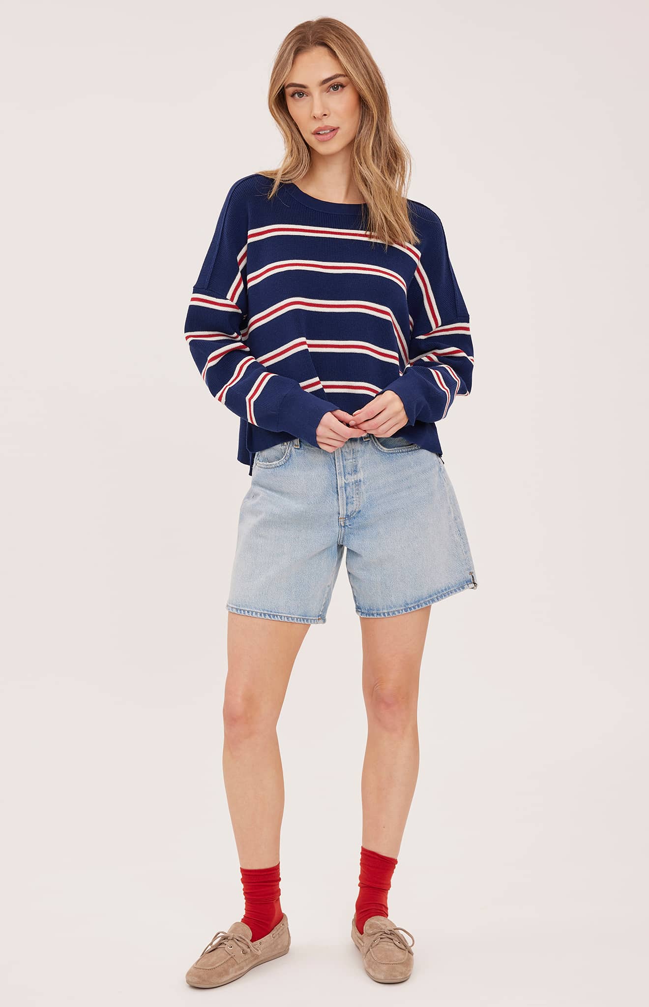 Gentle Fawn Echo striped knit sweater front view at Lemonberry Aurora