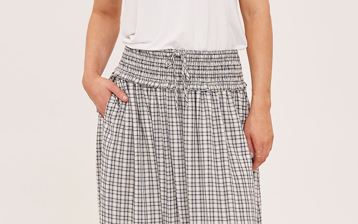 Gentle Fawn Elowyn Check Midi Skirt front detailed view Lemonberry Aurora