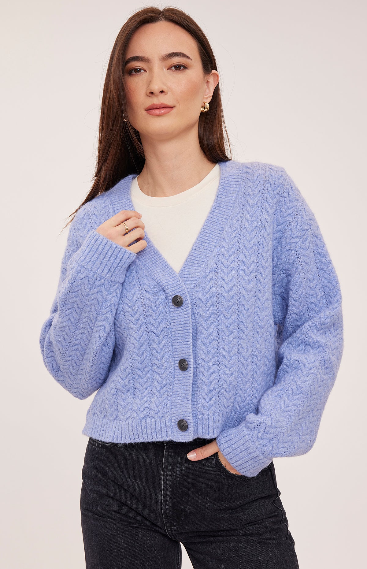 Gentle Fawn Esme cardigan in Heather Skyline detail view