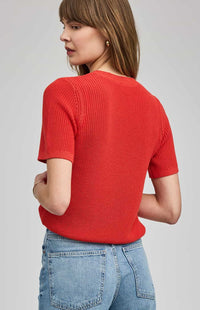 Back view of Gentle Fawn Faye knit top Grenadine red textured knit short sleeve sweater