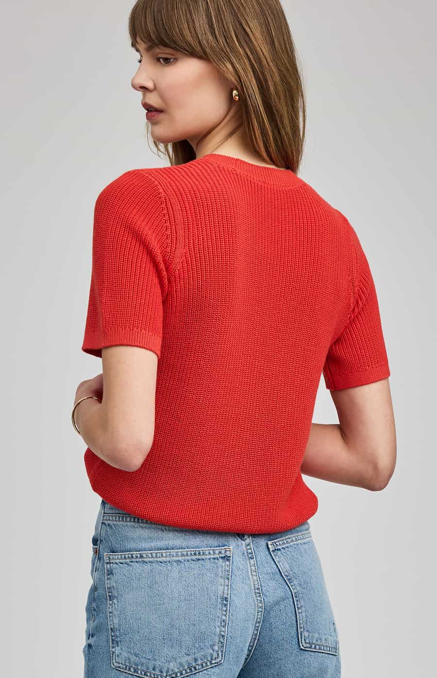 Back view of Gentle Fawn Faye knit top Grenadine red textured knit short sleeve sweater