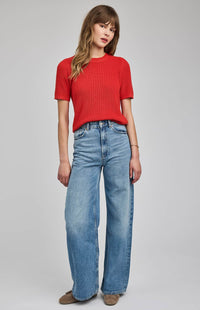 Gentle Fawn Faye knit top Grenadine red textured short sleeve knit top front view