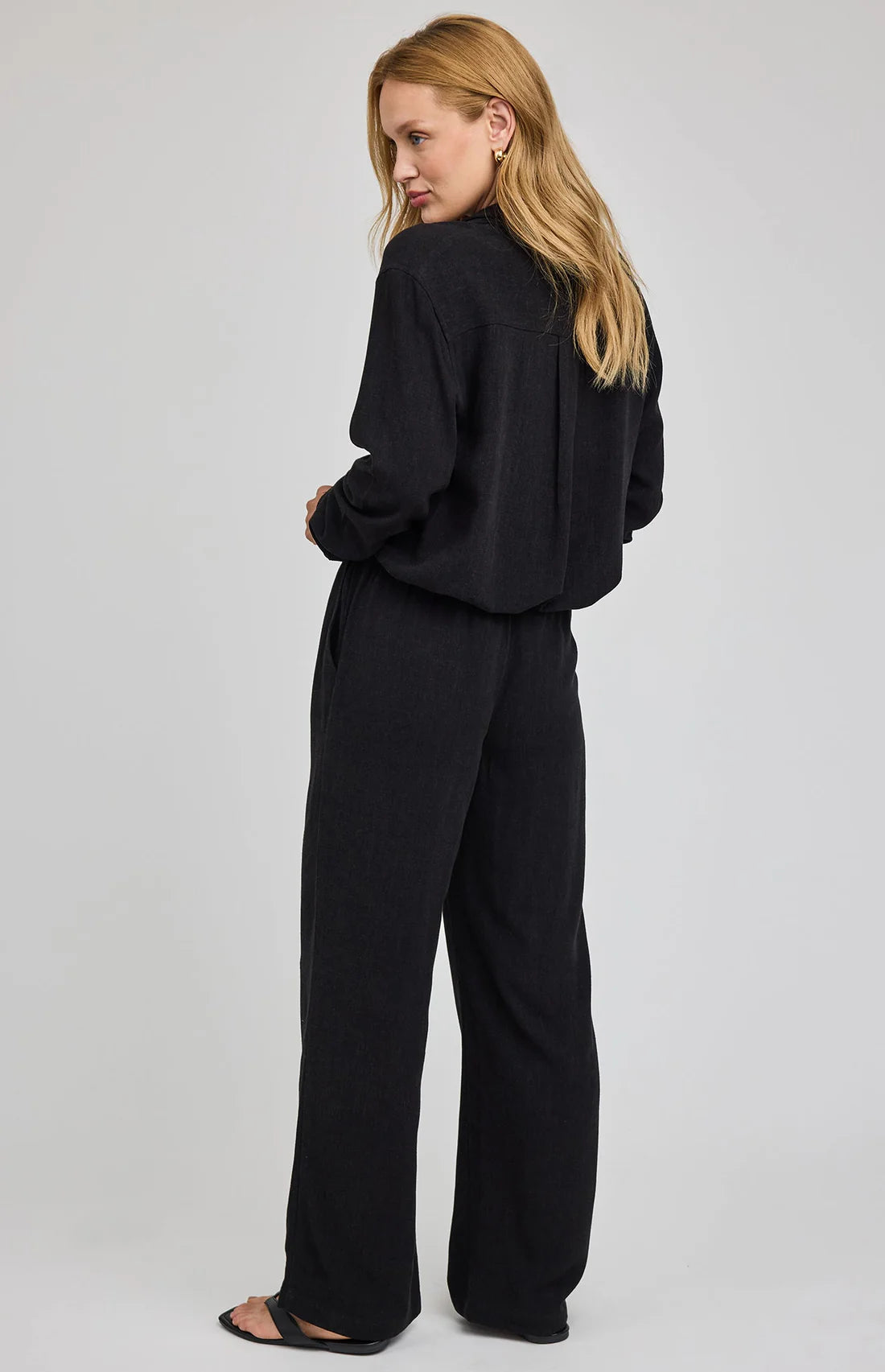 Gentle Fawn Finley pant black linen blend wide leg back view Lemonberry Aurora