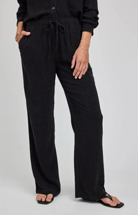 Gentle Fawn Finley pant black linen blend wide leg close view Lemonberry Aurora