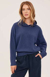 Gentle Fawn Grayson heather navy knit hoodie front view Lemonberry Aurora
