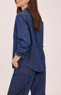 Gentle Fawn Griffin dark-wash denim shirt angled-back view Lemonberry Aurora