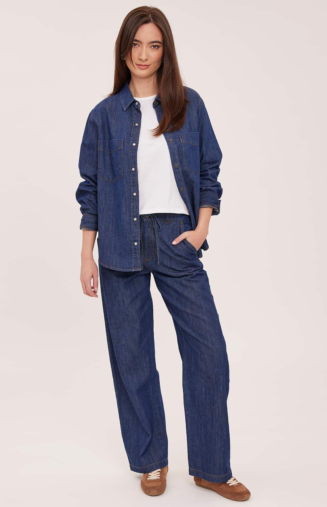 Gentle Fawn Griffin dark-wash cotton-linen denim shirt front view Lemonberry Aurora