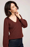 Gentle Fawn Hailey Sweater in mahogany, v-neck with balloon sleeves – Unionville to Aurora style – Lemonberry boutique