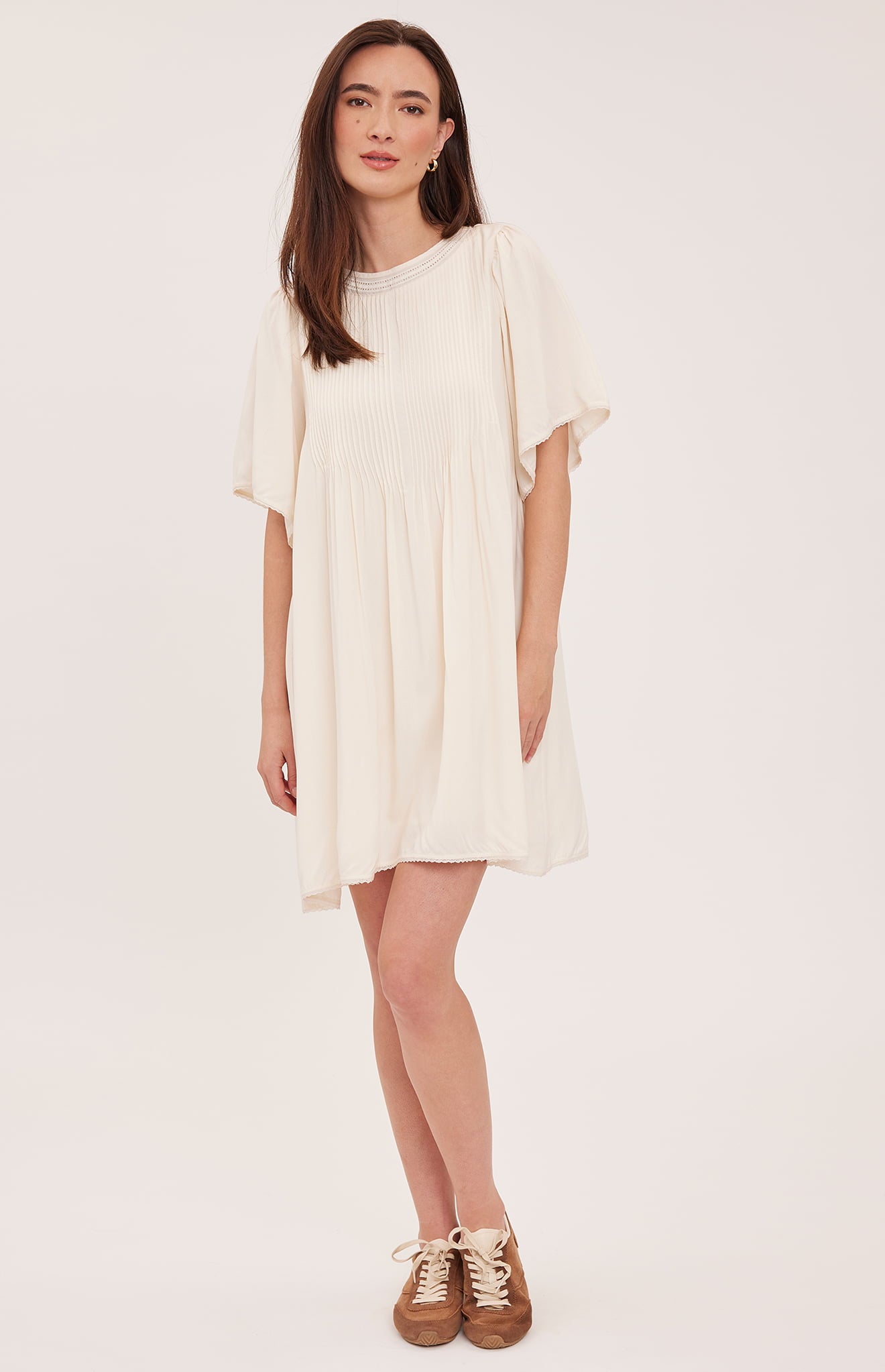Gentle Fawn Heidi cream pintuck mini dress front view Lemonberry Aurora