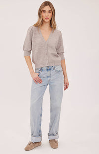 Full front view of the Gentle Fawn Hildi cardigan in Heather Latte at Lemonberry Aurora
