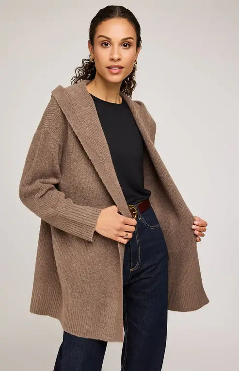 Close-up of Ilana cardigan knit detail and ribbed hem, Gentle Fawn layering piece for fall – Lemonberry boutique.