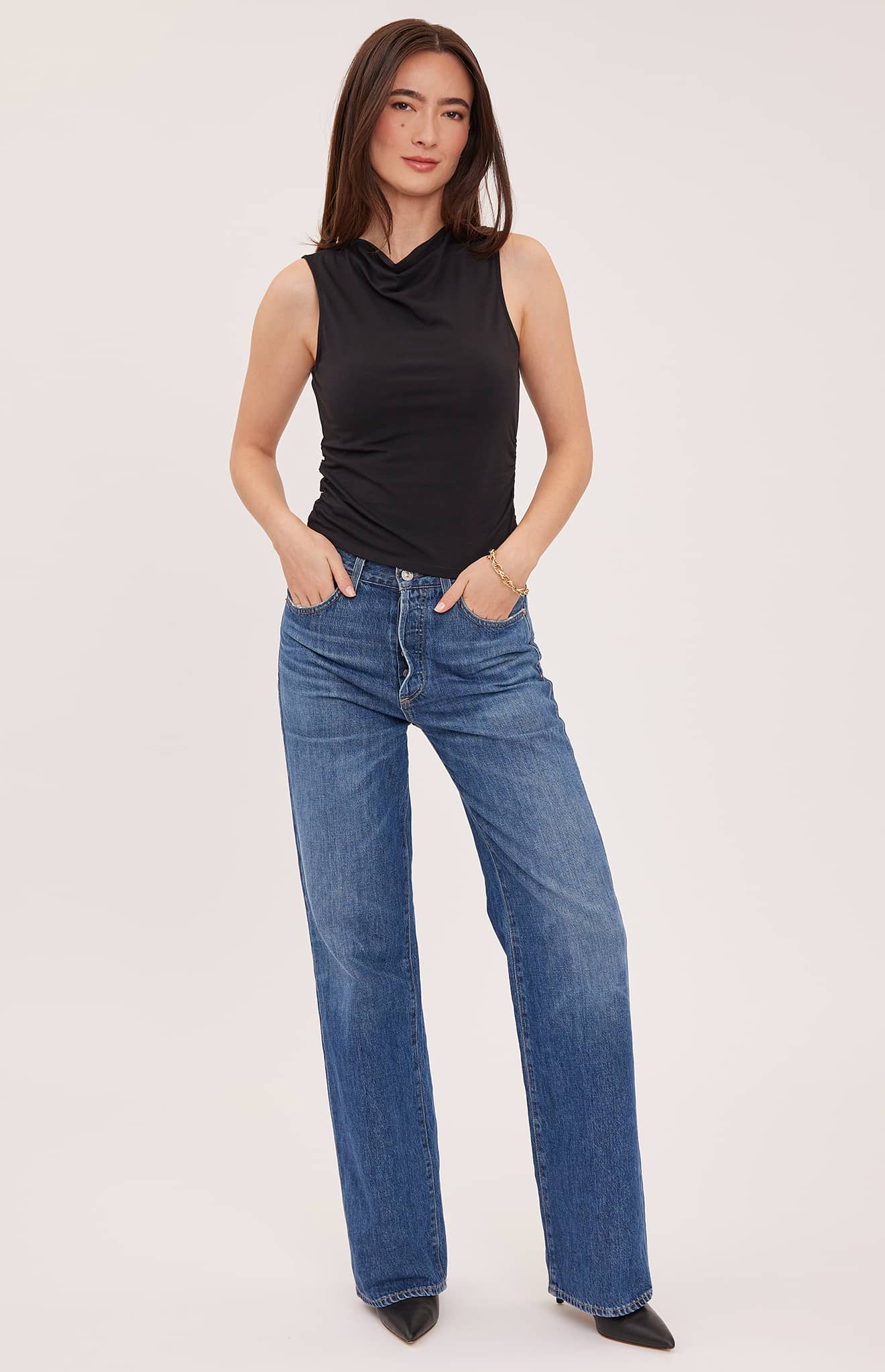 Gentle Fawn Indra ruched cowl neck top in Black front view Lemonberry Aurora