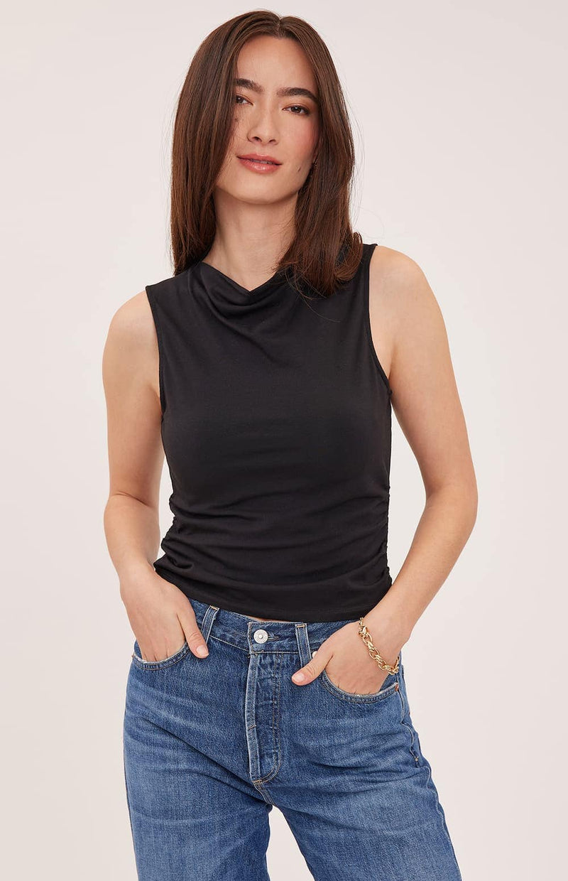 Gentle Fawn Indra Black cowl neckline and side ruching detail Lemonberry Aurora