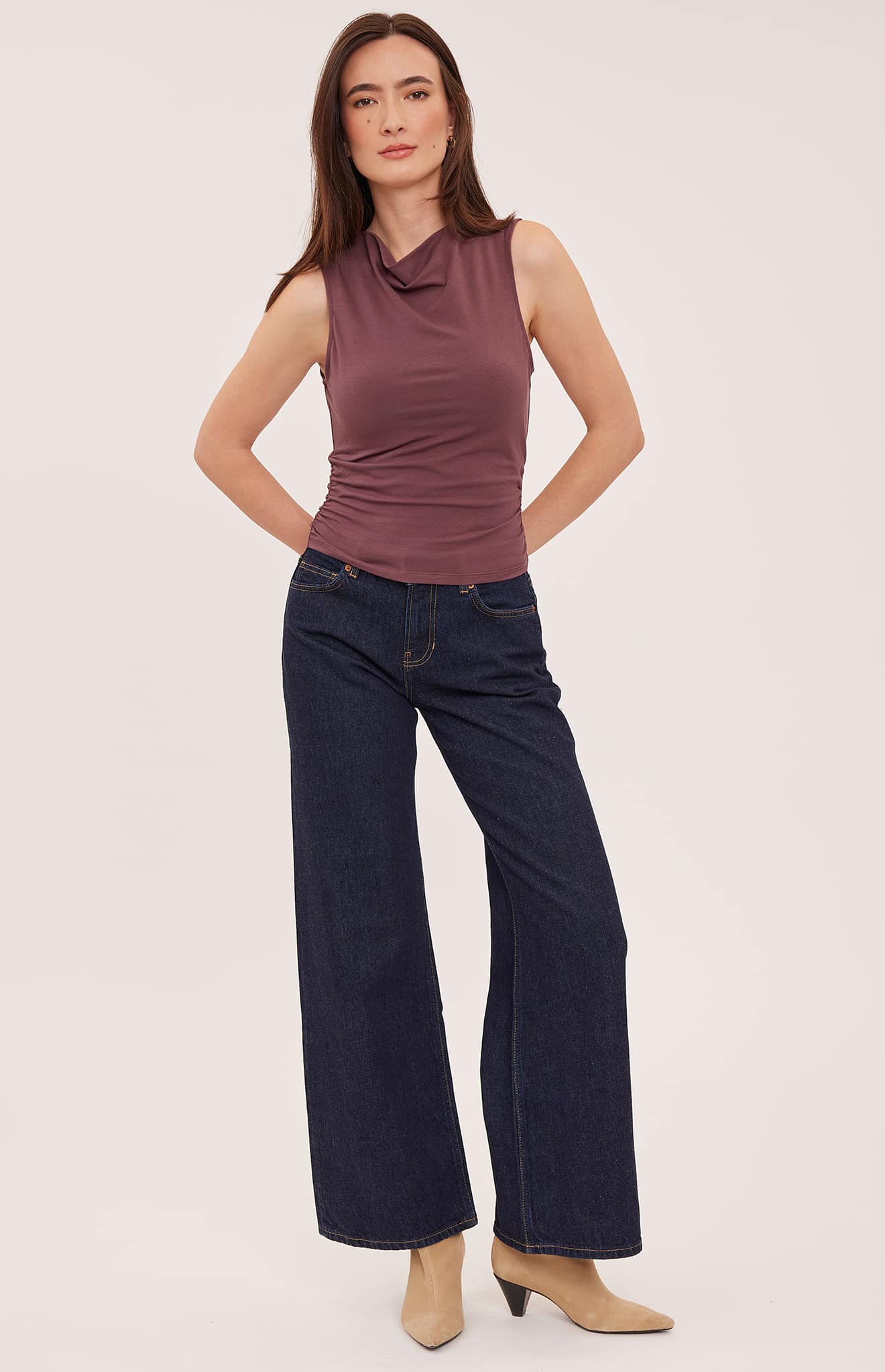 Gentle Fawn Indra ruched cowl neck top in Mulberry front view Lemonberry Aurora