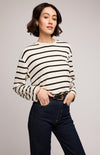 Gentle Fawn Indy Cream Stripe long sleeve top – front view, styled with jeans