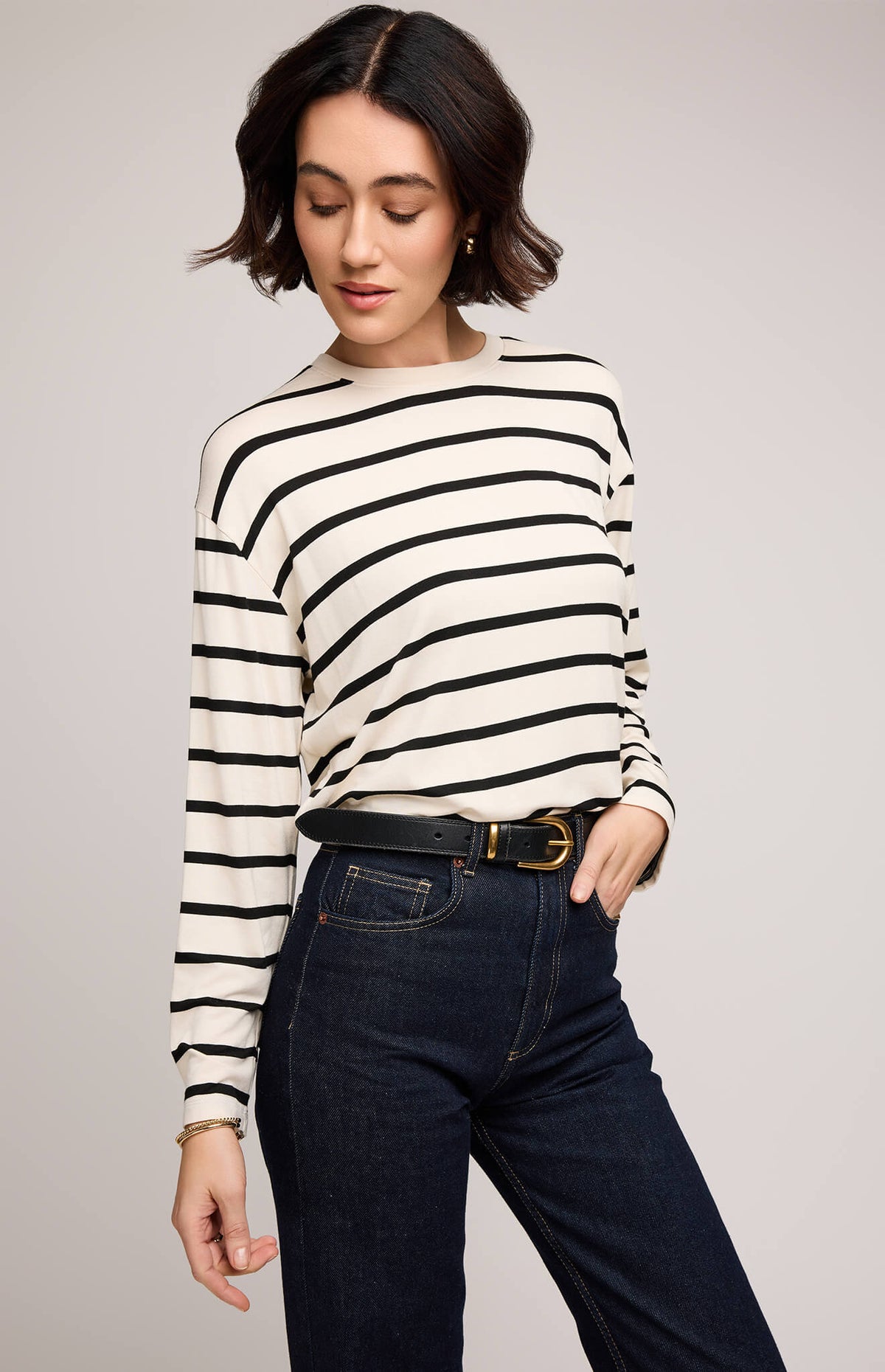 Gentle Fawn Indy Cream Stripe long sleeve top – side slit detail