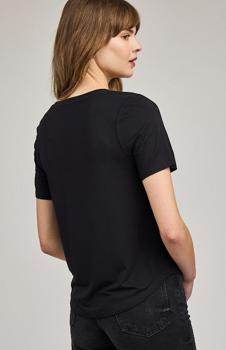Gentle Fawn Jamie top EcoVero V-neck tee black back view Lemonberry Aurora