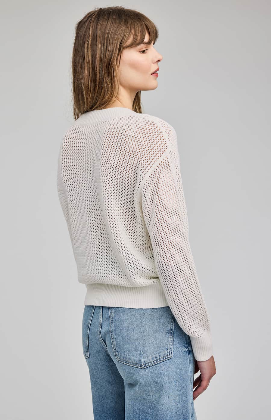 Gentle Fawn Jensen sweater white open knit lightweight sweater back view Lemonberry Aurora