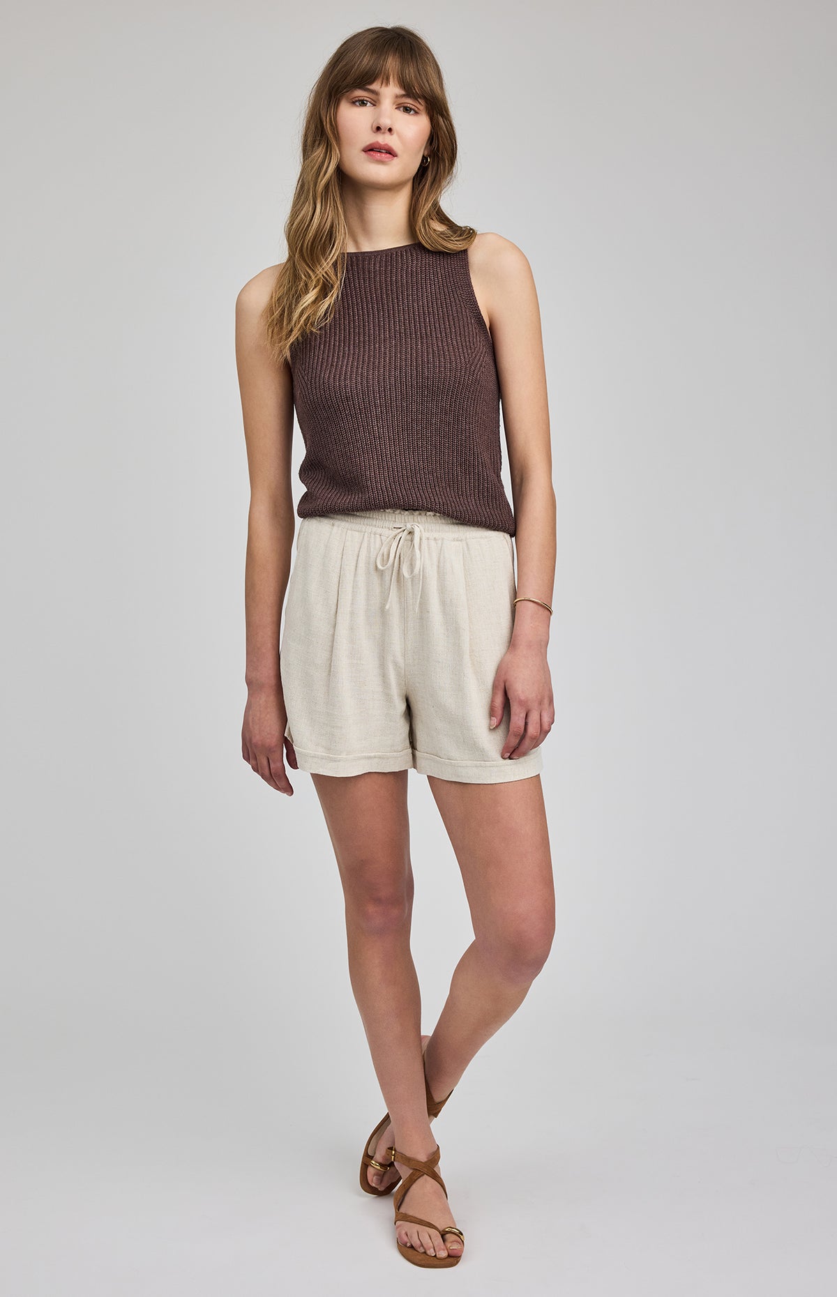 Gentle Fawn Juno Linen Blend Drawcord Shorts front view Lemonberry Aurora