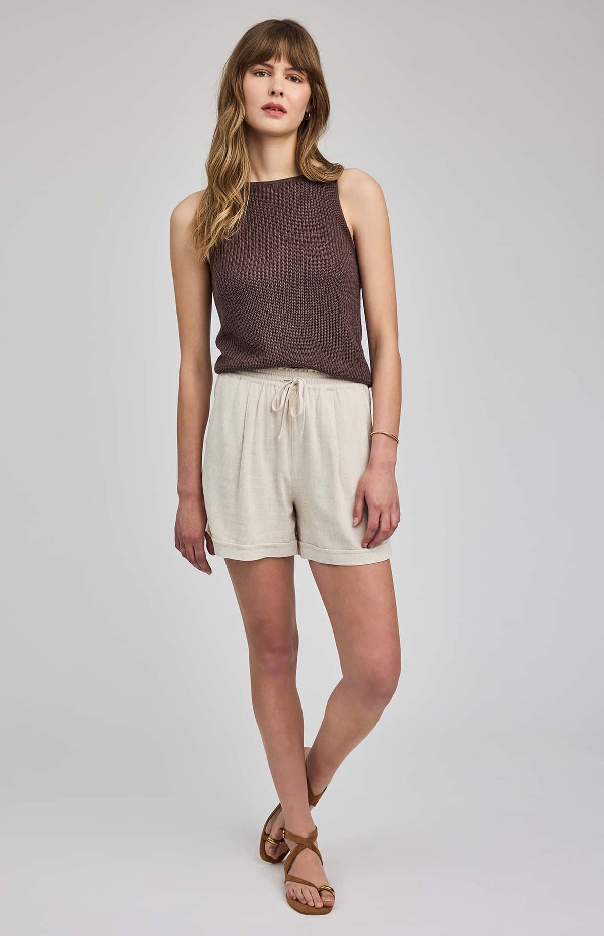 Gentle Fawn Juno Linen Blend Drawcord Shorts front view Lemonberry Aurora