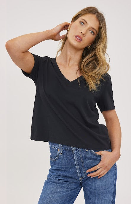 Gentle Fawn Lucy tee black cotton V-neck front view Lemonberry Aurora