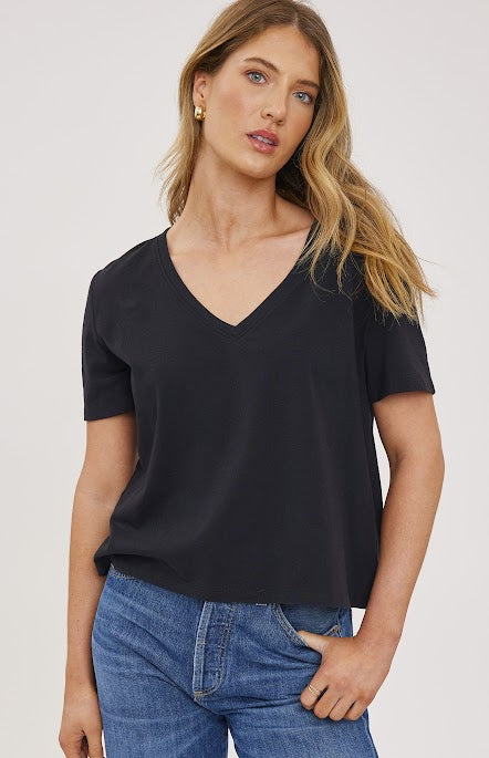 Gentle Fawn Lucy tee black cotton V-neck model view Lemonberry Aurora