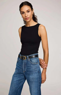 Gentle Fawn Naia black ribbed tank angled-front view Lemonberry Aurora