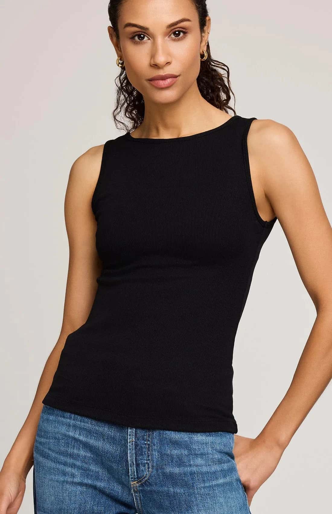 Gentle Fawn Naia black ribbed tank front detail Lemonberry Aurora