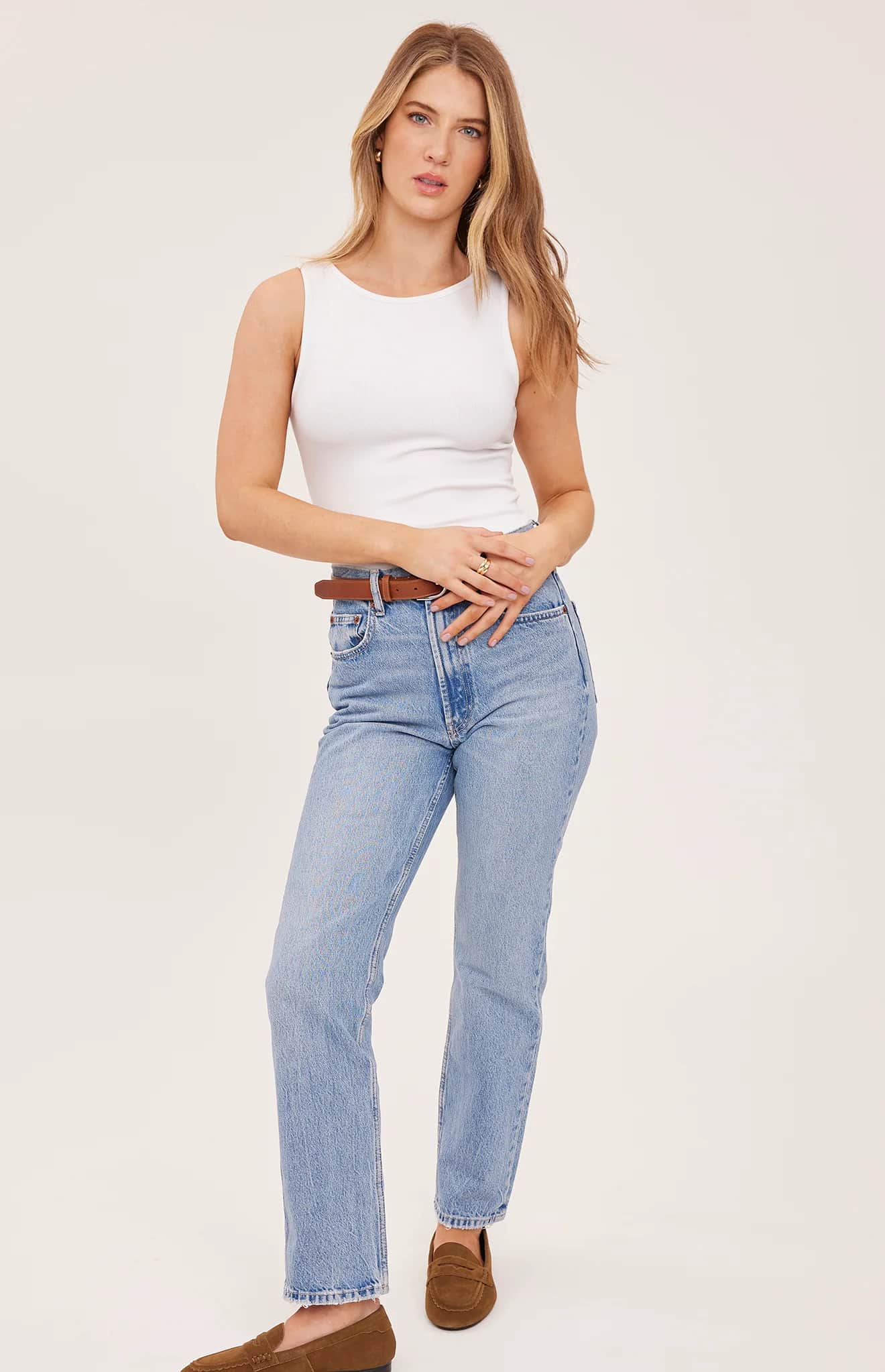 Gentle Fawn Naia white ribbed tank front full-length view Lemonberry Aurora