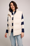 Front view of Gentle Fawn Nora Vest in cream with snap-front closure and welt pockets.

