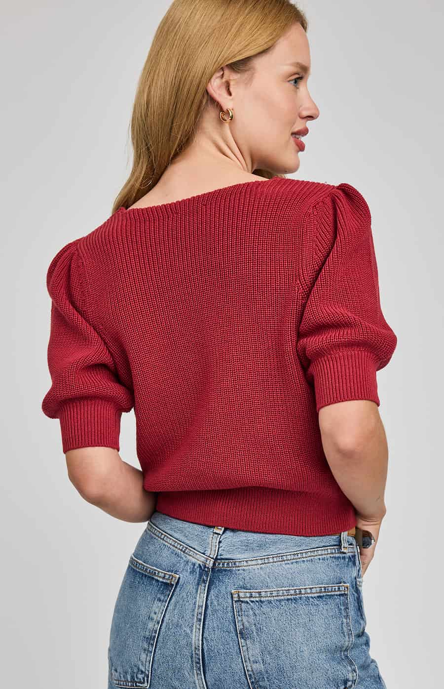 Gentle Fawn Phoebe Sweater Garnet Puff-Sleeve Knit