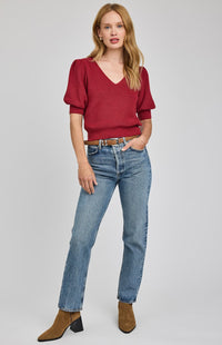 Gentle Fawn Phoebe Sweater Garnet Puff-Sleeve Knit
