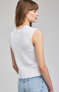 Gentle Fawn Pippa knit vest in white, ribbed hem and arm detail, back view