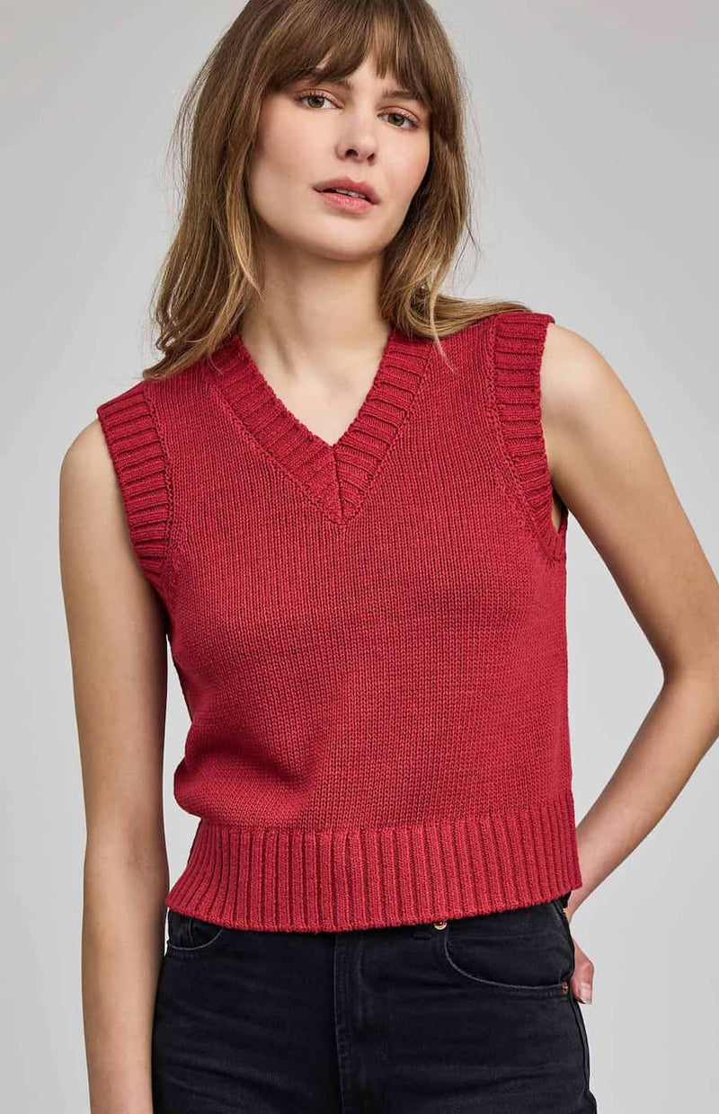 Gentle Fawn Pippa vest in garnet, sleeveless V-neck knit, front view at Lemonberry Aurora