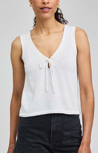 Gentle Fawn Rebel Tie Front Knit Tank white detail front view Lemonberry Aurora